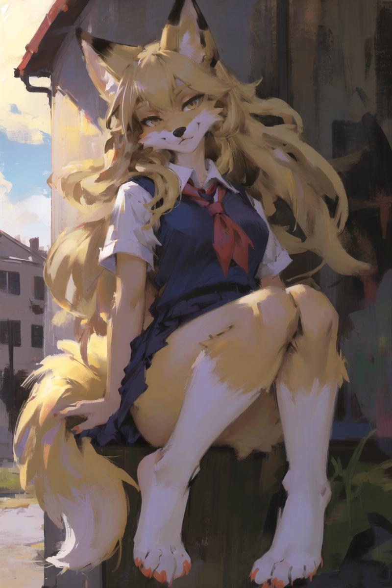 00099-481585338-absurdres, highres, ultra detailed, masterpiece, sharp shading,portrait, dynamic pose, _fox furry girl,kid,school uniform,outdoo.png